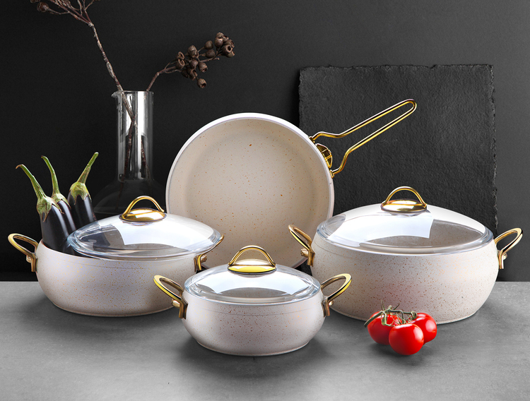 Casserole and Pot Set Gold-White