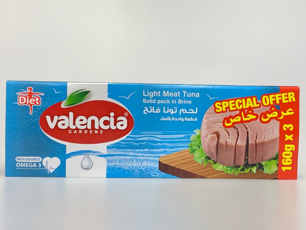 Valencia Light Meat Tuna Solid Pack In Brine 3*160g