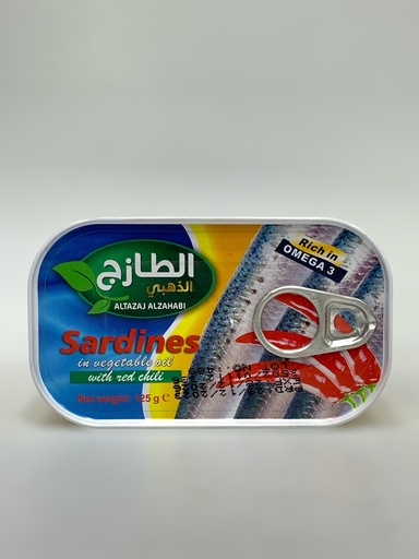 Al Tazaj Sardines In Vegetable Oil With Red Chili 125g